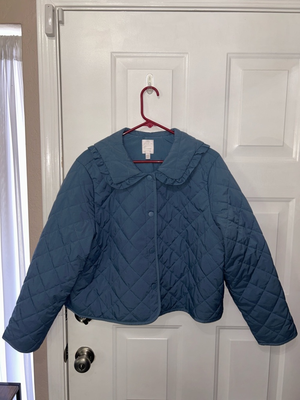 LC Lauren Conrad Quilted Blue Women's Jacket with Ruffle Collar